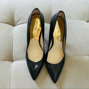 Michael Kors Black Leather Pumps + Gold Accents